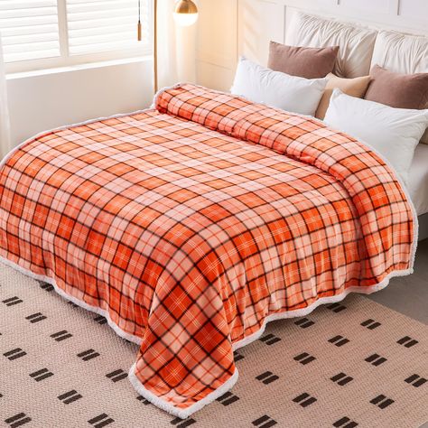 PRICES MAY VARY. ORANGE WARM & SOFT REVERSIBLE BLANKET: Embrace the essence of fall with our sherpa throw blanket, featuring a classic plaid pattern in rich autumn hues. This premium microfiber blanket is not just warm and soft but also a perfect addition to your Halloween Decor and Fall Home Decor. The cozy reversible design keeps you snug with a fuzzy flannel side and a warm plush-like finish AUTUMN THROW BLANKET WITH HALLOWEEN CHARM: Our orange plaid throw blankets are crafted for durability Fall Hostess Gifts, Indoor Fall Decor, Blankets For Couch, Fall Throw Blanket, Orange Blanket, Sofa King, Fall Bedroom Decor, Plaid Throw Blanket, Cozy Fall Decor