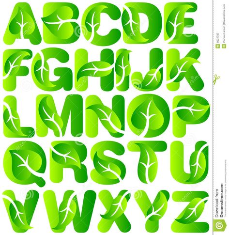 Botanical Leaves Alphabet/eps Stock Vector - Image: 43485447 Green Alphabet Letters, Eco Logo, Uppercase Alphabet, Typography Alphabet, Graffiti Alphabet, Hand Lettering Alphabet, Lettering Alphabet Fonts, Fancy Fonts, Alphabet Art