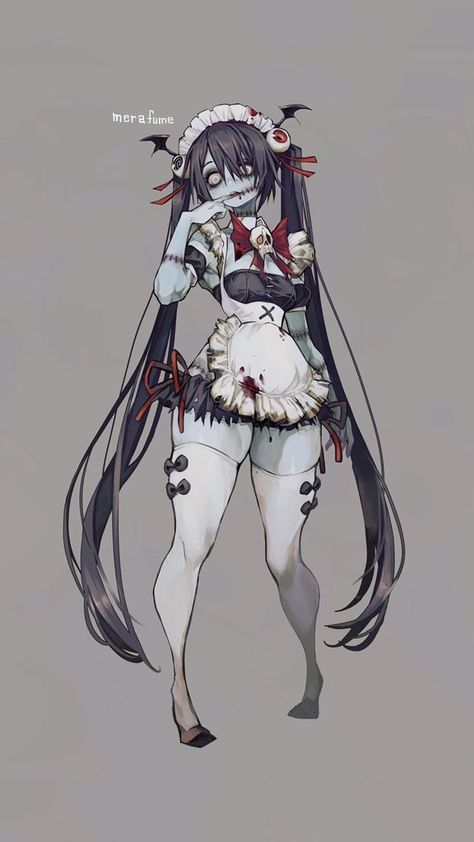 Zombie Art Drawing Character Design, Zombie Oc Girl, Zombie Vtuber, Zombie Art Character Design, Monster Girl Oc, Zombie Girl Drawing, Undead Character Design, Zombie Girl Art, Zombie Character Design