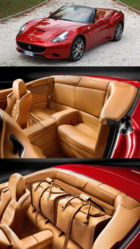 Sitting next to the flagship 612 Scaglietti in Ferrari's prestigious sporty Grand Tourer segment, the California features a naturally aspirated 4.3L V8 engine that produces up to 453 hp at 7,750 rpm and 357 lb-ft of torque at 5,000 rpm. Its top speed comes in a 193 mph. Ferrari Moodboard, 4 Wheel Drive Cars, Ferrari Convertible, 612 Scaglietti, Ferrari 456, Ferrari 612, Luxury Cars Bmw, Ferrari California T, Stylish Bike