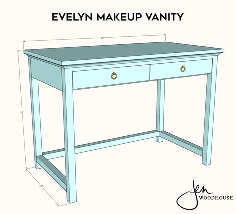 DIY Makeup Vanity Plans by Jen Woodhouse Learn How To Build Build A Vanity Makeup, Diy Vanity With Mirror, How To Build A Vanity Makeup, Vanity Plans Diy, Makeup Vanity Plans, Vanity Table Diy, Classy Beds, Diy Makeup Vanity Homemade, Diy Vanity Desk