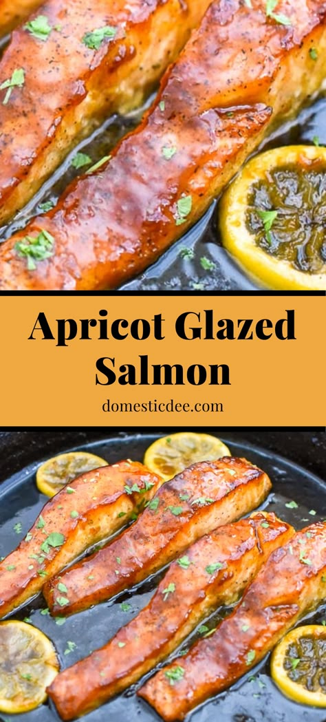 Orange Salmon Recipes, One Pan Salmon, Salmon Recipe Pan, Salmon Recipes Baked, Pan Salmon, Salmon Recipes Baked Healthy, Salmon Glaze Recipes, Apricot Recipes, Sauce For Salmon