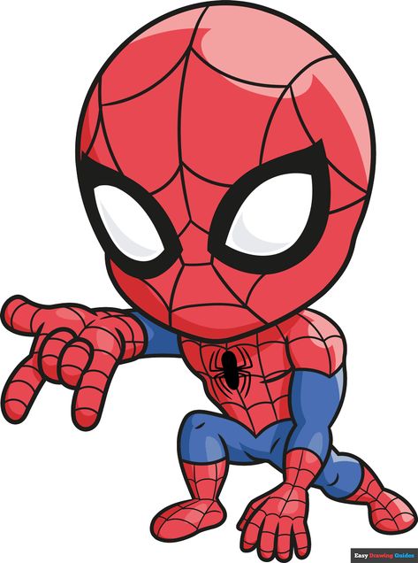 Chibi Spiderman, Spider Drawing, Avengers Cartoon, Baby Spiderman, Spiderman Cartoon, Spiderman Drawing, Marvel Cartoons, Easy Drawing Tutorial, Easy Cartoon Drawings