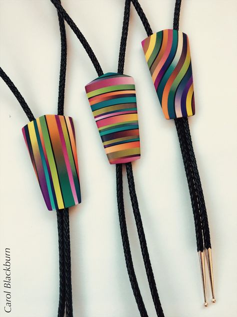 Banded Bolos | Polymer | Carol Blackburn | Flickr Polymer Clay Canes, Polymer Clay Pendant, Polymer Clay Projects, Polymer Clay Art, Polymer Clay Beads, Ceramic Jewelry, Polymer Clay Crafts, Jewelry Inspo, Clay Beads