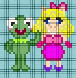 Miss Piggy and Kermit Miss Piggy Perler Beads, Graph Journal, Miss Piggy And Kermit, Crochet Cowboy Hats, Kermit And Miss Piggy, Cross Stitch Knitting, Geek Cross Stitch, Fozzie Bear, Crochet Graphs