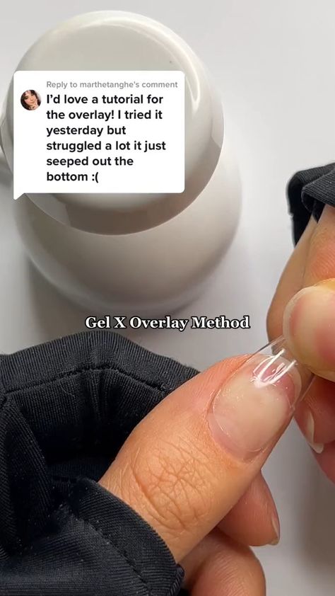 Gel X Overlay Method! credit: connie.wi. #koreannailgel #diygelxnails #gelxathome #gelxtutorial #gelxhack #buildergeloverlay #buildergelnails #diynailsathome | Nail Studio | Nail Studio · Original audio X Overlay, Gel X Tips, Nail Transformation, Gel Nail Tutorial, Nail Tutorial Videos, Business Nails, Acrylic Nails At Home, Builder Gel Nails, Gel Overlay