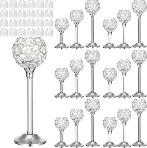 Amazon.com: Hushee 42 Pcs Crystal Candle Holders with LED Tea Lights Candles Bulk Decorative 3 Sizes Candlestick Holders for Table Centerpieces, Christmas Home Decor, Weddings, and Housewarming Gifts (Silver) : Home & Kitchen Sweet 16 Centerpieces Diy, Silver Table Decorations, Glam Table Setting, Light Up Centerpieces, Winter Wonderland Wedding Centerpieces, Kitchen Table Centerpiece Ideas, Diamond Wedding Theme, 60th Anniversary Ideas, Table Centerpieces Christmas