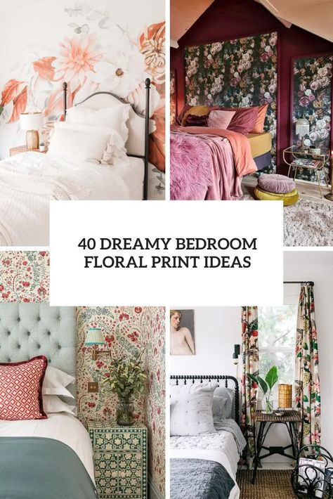 dreamy bedroom floral print ideas cover Black Floral Bedroom, Floral Master Bedrooms Decor, Modern Floral Bedroom, Bedroom Ideas Floral, Floral Bedding Bedroom Ideas, Vintage Floral Bedroom, White Shabby Chic Bedroom, Bedroom Floral, White Metal Bed