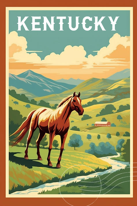 Capture the essence of Kentucky's natural beauty, landmarks, and heritage with our Kentucky Vintage Travel Poster Print. This high-quality, vintage-inspired print is the perfect addition to your collection for travel enthusiasts. Travel Aesthetic America, Usa Images, Usa Landmarks, Country Poster, Kentucky Art, Kentucky Travel, Wanderlust Decor, American States, State Posters