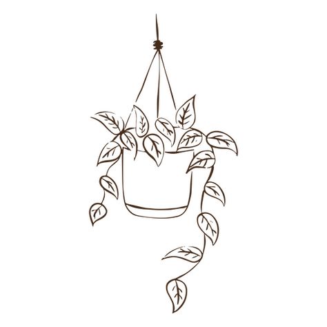 Simple stroke nature home decoration hanging plant PNG Design Hanging Plant Doodles Simple, Minimalistic Plant Drawing, Drawing Hanging Plants, Plant Decor Drawing, Cute Plant Drawings Simple, Simple Plant Sketch, Hanging Plant Tattoo Simple, Potted Plant Tattoo Simple, Hanging Flowers Drawing