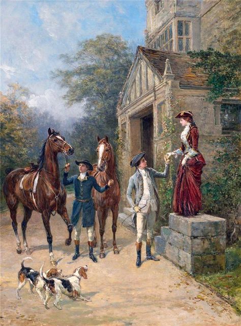 Heywood Hardy "The New Mount", 1902 and a great mounting block! Painted Horses, Equestrian Decor, Equestrian Art, Art Ancien, On Horseback, Equine Art, Vintage Horse, Arte Animal, Horse Painting