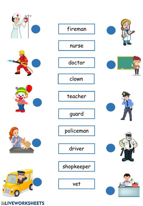 Jobs and work places 2 - Ficha interactiva Occupations Worksheets For Kids, Jobs Worksheets For Kids, Jobs Activities For Kids, Jobs Worksheet, Jobs For Kids, Community Helpers Preschool Activities, Preschool Number Worksheets, English Worksheets For Kindergarten, All About Me Preschool