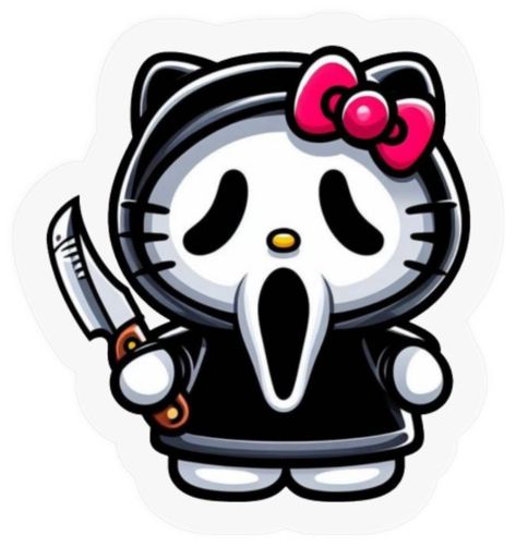 Hello Kitty Scream Stickers sold by Teal Celtic | SKU 261034617 | 50% OFF Printerval Hello Kitty Emoji Sticker, Hello Kitty Mashup, Hello Kitty Jason, Hello Kitty As Horror Movies, Different Hello Kitties, Hello Kitty Buzz Ball, Mummy Hello Kitty, Hello Kitty Horror Characters, Ghost Hello Kitty