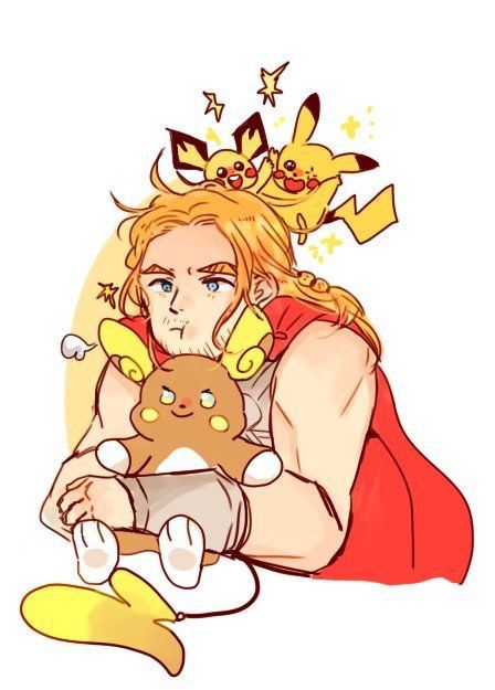 Thor Fanart, All The Pokemon, Mcu Aesthetic, Pokemon Crossover, Love And Thunder, Chris Hemsworth Thor, Thor Odinson, Pokemon World, Thor Loki