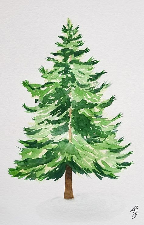 Christmas Tree Painting Watercolor, Christmas Tree Graphic Illustration, Snowy Tree Painting, Waterpaint Christmas Card, Watercolor Trees Simple, Christmas Drawing Watercolor, Christmas Tree Watercolor Painting, Christmas Tree Drawing Aesthetic, Easy Christmas Tree Painting