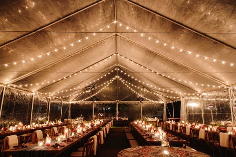 Lighting In Tent Wedding, Diy Tent Lighting Wedding, Lit Centerpieces, Party Tent Lighting, Ojai Wedding Venues, Lights Reception, Wedding Tent Lighting, Candlelight Centerpieces, Thrifted Wedding