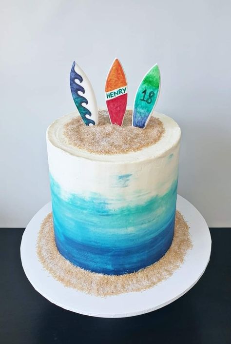 Ocean Wave Birthday Cake, First Wave Birthday Cake, Surfing Birthday Cake, Surfing Cakes, Surfer Cake, Juliette Rose, Surf Cake, Sports Themed Cakes, Boat Cake