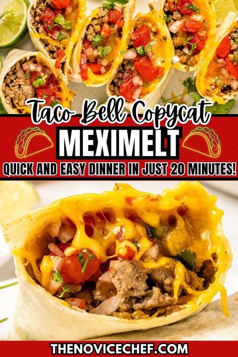 Beef Meximelt Recipe (taco Bell Copycat), Mexi Melt Taco Bell, Taco Bell Meximelt Recipe, Taco Bell Meximelt, Mexi Melt, Taco Bell Copycat, Copycat Taco Bell, Chicken Mexican, Novice Chef