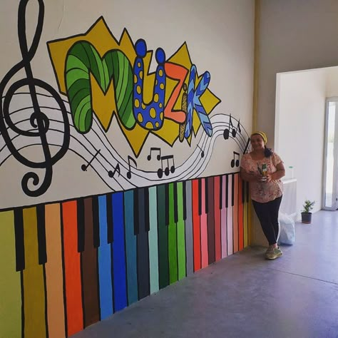 Graffiti School Wall, Music Room Mural Wall Art, School Wall Art Ideas, Buddha Wall Decor, Art Room Posters, Music Classroom Decor, Mural Art Design, Daycare Decor, Monochromatic Art