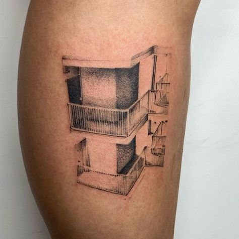 Architectural Tattoo, Hard Tattoos, Line Tattoo Ideas, Abandoned Warehouse, Man Tattoo, Single Line Tattoo, 3 Tattoo, Facial Tattoos, Architecture Tattoo