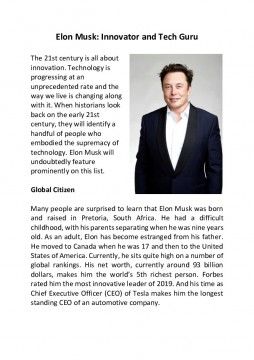 Elon Musk Reading Comprehension.pdf - ELT Buzz Teaching Resources Elon Musk Format For Yahoo, Elon Musk Speech, Elon Musk Interview, Elon Musk Book, Elon Musk Biography, Global Citizen, Comprehension Worksheets, Elon Musk, Trading Strategies