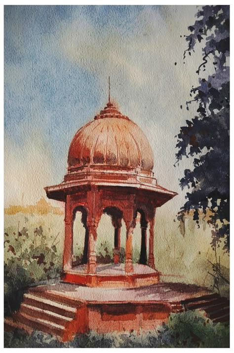 Mughal Art Paintings, Watercolor Paintings Nature, Beautiful Art Paintings, Diy Watercolor Painting, Architecture Drawing Art, Watercolor Paintings Easy, Landscape Art Painting, Painting Art Lesson, Watercolor Landscape Paintings