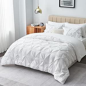 CozyLux King Size Comforter Set - 7 Pieces Comforters King Size White, Pintuck Bed in A Bag Pinch Pleat Bedding Sets with All Season Comforter, Flat Sheet, Fitted Sheet and Pillowcases & Shams Pintuck Comforter, Full Size Comforter Sets, King Size Comforter, Full Size Comforter, King Size Comforter Sets, Cal King Bedding, King Size Comforters, Gray Duvet Cover, Bed Comforter Sets