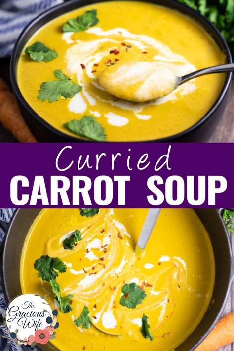 Curry Carrot Soup Recipes, Creamy Chicken Soup Recipes, Carrot Curry Soup, Curry Carrot Soup, Easy Vegetable Dishes, Wife Recipes, Curried Carrot Soup, Curry Soup Recipes, Carrot Soup Recipes