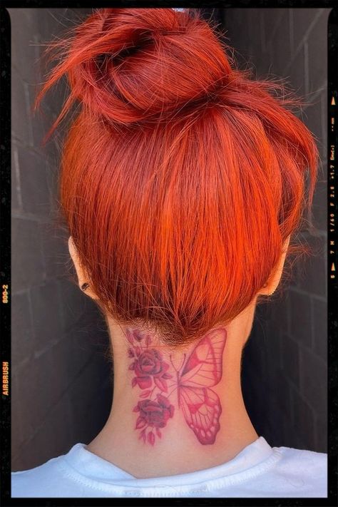 Neck Butterfly Tattoo Neck Tats Women Butterfly, Butterfly Tattoo On Throat, Butterfly Tattoo On Neck For Women, Red Neck Tattoos Women, Butterfly Throat Tattoos Women, Neck Tattoos Women Throat Butterfly, Butterfly Neck Tattoos Women, Big Neck Tattoos Women, Neck Butterfly Tattoo