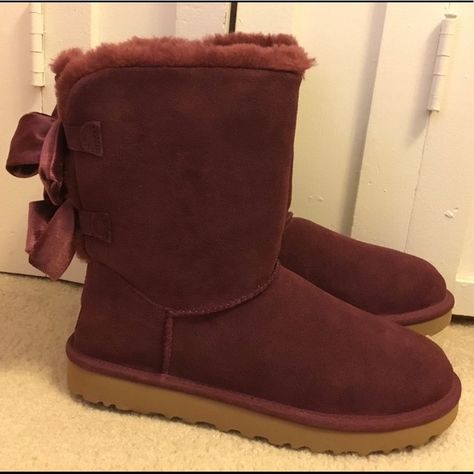 Dark Red Ugg Boots with Bows Red Ugg Boots, Dark Red Boots, Red Uggs, Boots With Bows, Ugg Boots With Bows, Cherry Lady, Red Boots, Shoe Inspo, Red Aesthetic