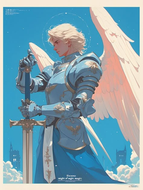 Archangel (Character) —day 6 Aasimar Warlock Celestial, Phoenix Armor Concept Art, Archangel Character Design, Fallen Aasimar Dnd, Paladin Dnd Character Design, Protector Aasimar, Raguel Archangel, Dnd Paladin Character Design, Angelic Knight