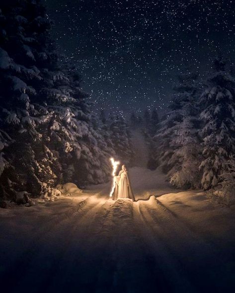 Winter Magic Fairytale, Snow At Night Aesthetic, Jonna Jinton, Fairytale Photoshoot, Magic Snow, Snow Night, Dark Fairytale, Forest Elf, Snow Photography