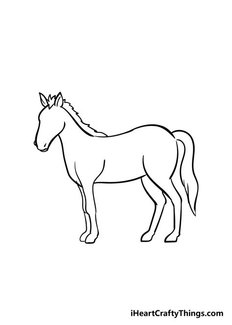 Horses Easy Drawing, Easy Easy Drawings, Horse Drawing Easy, Cow Drawing Easy, Easy Horse Drawing, Draw Horse, Draw A Horse, Giraffe Drawing, Cow Drawing