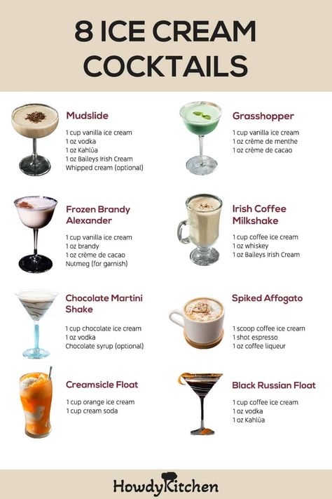 Dessert Cocktail Recipes, Sweet Cocktail Recipes, Alcohol Ice Cream, Dessert Drinks Alcohol, Alcoholic Ice Cream, Cream Cocktails, Dessert Cocktails, Lq Aesthetic, Ice Cream Cocktails