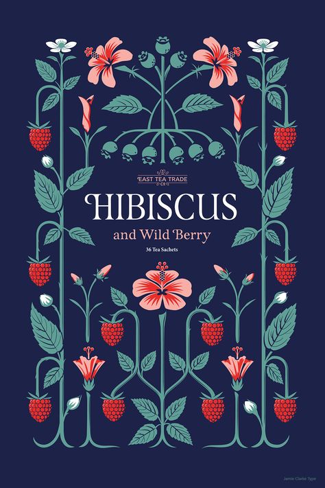 Hibiscus and Wild Berry Tea. I managed to work in four stages of hibiscus flower development into the design, from bud to fully open flower. Illustrative Branding, Ux Illustration, Typographie Logo, Inspiration Typographie, Art Jokes, 카드 디자인, Tea Packaging, Intelligent Design, Tea Box