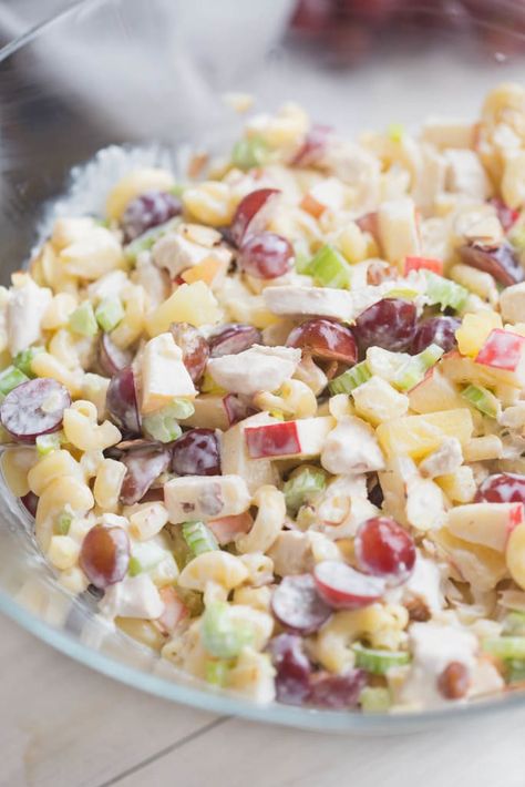 Creamy Macaroni Fruit Salad with a wonderful sweet and tangy crunch and combination of flavors perfect for a potluck meal or easy side dish! | Tastes Better From Scratch Macaroni Fruit Salad Recipe, Macaroni Fruit Salad, Sweet Pasta Salads, Fruit Salad Ingredients, Salad Macaroni, Best Chicken Salad Recipe, Creamy Fruit Salads, Apple Salad Recipes, Fruit Salad Recipe