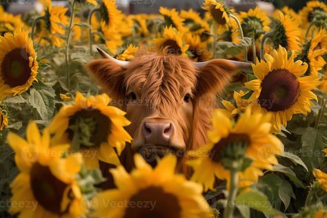 Many various sunflowers highland cow face. Highland Cow Face, Cow Sunflower, Cow Wallpaper, Country Backgrounds, Pixel Art Background, Fluffy Cows, Cow Face, Highland Cows, Animal Jokes