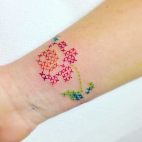 220 Delicate Embroidery Tattoo Ideas(2023) - TattoosBoyGirl Needlepoint Tattoo, Embroidery Tattoo Ideas, Embroidery Tattoos, Cross Stitch Tattoo, Tatoo Styles, Embroidery Tattoo, Stitch Tattoo, Mexican Pattern, Cartoon Character Tattoos