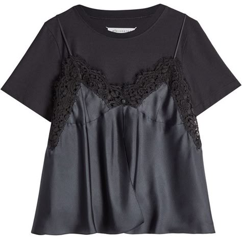 Maison Margiela Lace Cami Layered T-Shirt (30.240 RUB) ❤ liked on Polyvore featuring tops, t-shirts, blusas, tees, black, lacy tops, maison margiela t shirt, layering cami, double layer t shirt and layering camisole Lacy Camisole, Lace T Shirt, Layering T Shirts, Top Layering, Cami Outfit, Layering Cami, Lace Camisole Top, Black Lace Cami, Lacy Tops