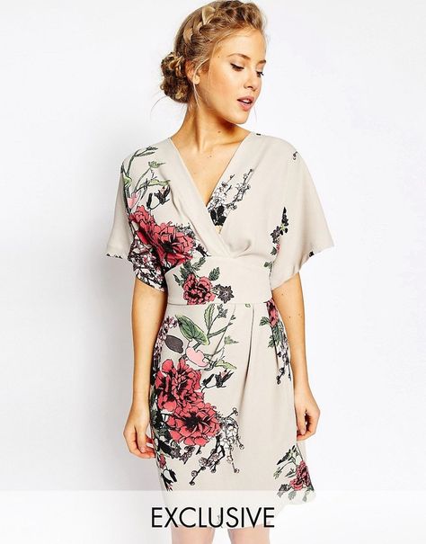 Closet London Closet Obi Wrap Dress With Kimono Sleeve Look Kimono, Dress With Kimono, Kimono Sleeve Dress, Kimono Style Dress, Mode Kimono, Kimono Dress, Kimono Sleeve, Lovely Dresses, Fashion Mode