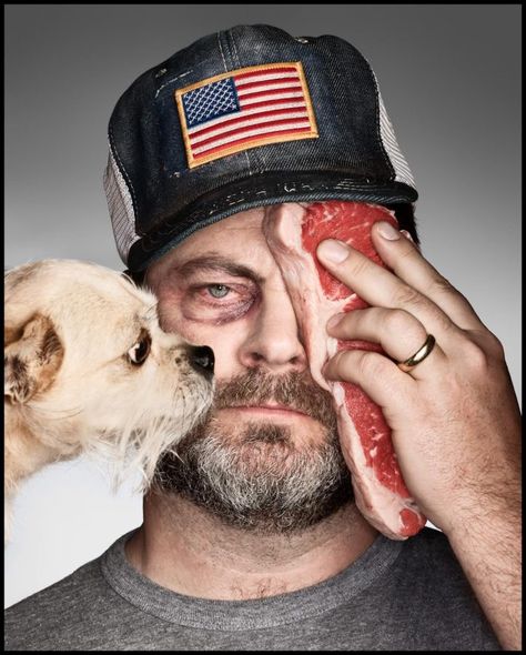 Nick Offerman by Dan Winters. Dan Winters Photography, Dan Winters, Nick Offerman, Ron Swanson, Gq Magazine, Jack Nicholson, Big Guys, Celebrity Portraits, Portrait Photographers