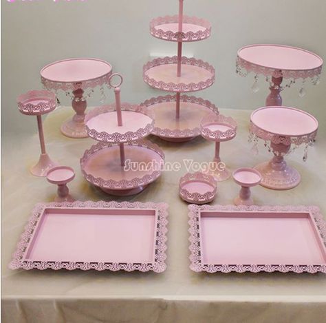 Candy Bar Wedding Reception, Metal Cupcake Stand, Pink Cake Stand, Pieces Cake, Bar Wedding Reception, Cake Stand Set, Candy Bar Wedding, Cupcake Stands