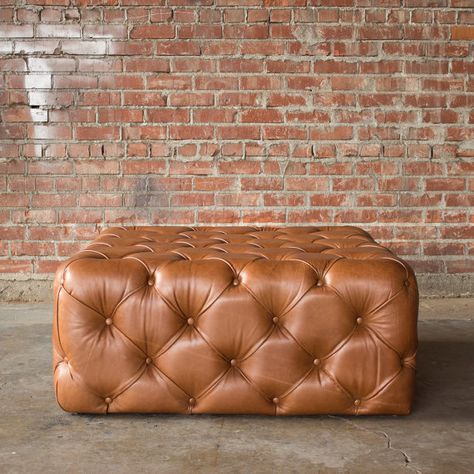 Leather Tufted Ottoman by CroftHouseLA on Etsy Tufted Ottomans, Leather Tufted Ottoman, Burlap Ottoman, Upcycled Dining Chairs, Chesterfield Ottoman, Fancy Apartment, Leather Bean Bag Chair, Croft House, Tufted Furniture