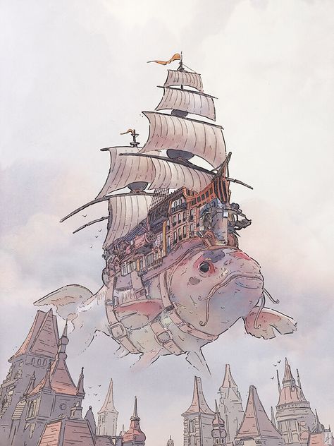 ArtStation - Fish&Ship, Gregory Fromenteau Kodama Tattoo, Eco Punk, Shape Drawing, Steampunk Airship, 2160x3840 Wallpaper, Aircraft Art, Dnd Art, Minecraft Ideas, Arte Inspo