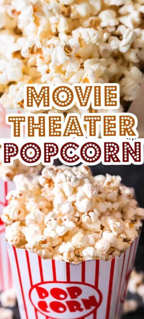 Make buttery, salty, crunchy movie theater popcorn right at home in 10 minutes using only 4 ingredients and it's made on stove top! Movie Theater Popcorn Butter, Homemade Movie Theater, Stove Popcorn, Homemade Popcorn Recipes, Popcorn Video, Flavored Popcorn Recipes, Popcorn Oil, Dips Appetizers, Popcorn Recipes Easy