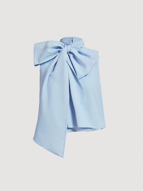 SHEIN MOD Women's Blue Exaggerated Bowknot Babydoll Top, Partywear Blouse,Bow TopI discovered amazing products on SHEIN.com, come check them out! Babydoll Tops, Bow Top, Plain Tops, Women Blouses, Babydoll Top, Kids Beachwear, Summer Fall, Women Clothing, Women Clothes Sale