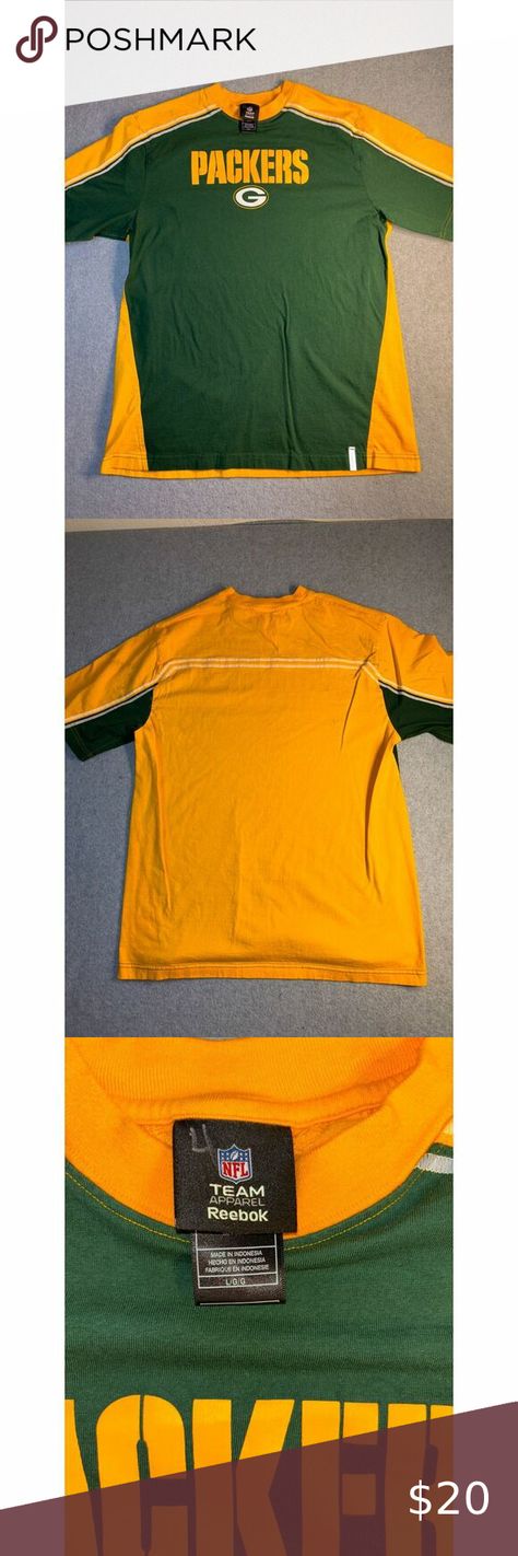 NFL Green Bay Packers Reebok Football Shirt Men's Large Green Yellow Crew Neck