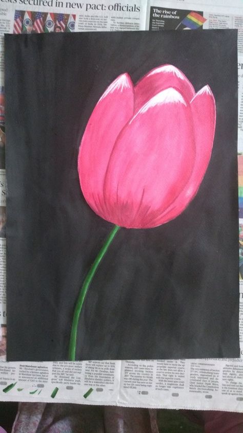 Simple Tulips Painting, Tulips Painting Easy, Tulip Painting Easy, Tulips Painting Acrylic, Coffee Painting Canvas, Tulip Flower Drawing, Tulip Drawing, Leg Painting, Sky Art Painting