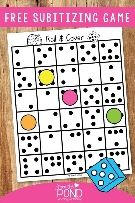 Subitizing Fun - free printable game Roll And Cover, Game Math, Kindergarten Math Games, Math Centers Kindergarten, Math Number Sense, Prek Math, Math Intervention, Kindergarten Math Activities, Ten Frames