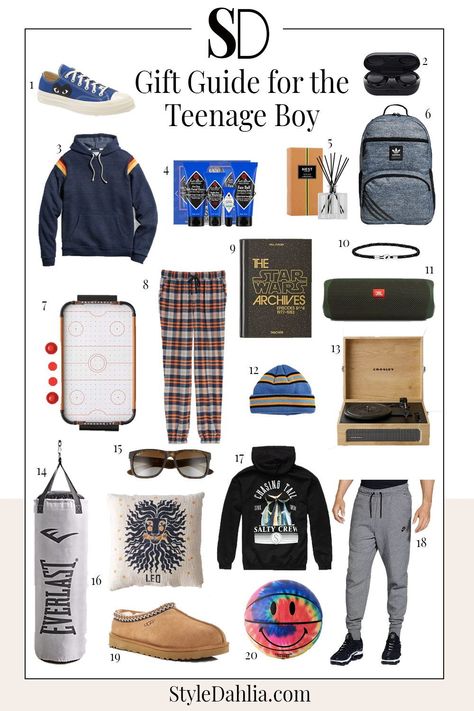 20 awesome gift ideas for the teen boy in your life, possibly the hardest person to shop for on your holiday list. #styledahlia #giftguide #teenboygifts #teengifts #giftguide2021 #styleblog Christmas List Teen Boy, Teen Boy Gifts 2024, Teen Boy Christmas Gifts 2024, Teen Boy Gift Ideas, Gift Ideas For Teen Boys, Gifts For Teenage Boys, Christmas Gifts For Teenagers